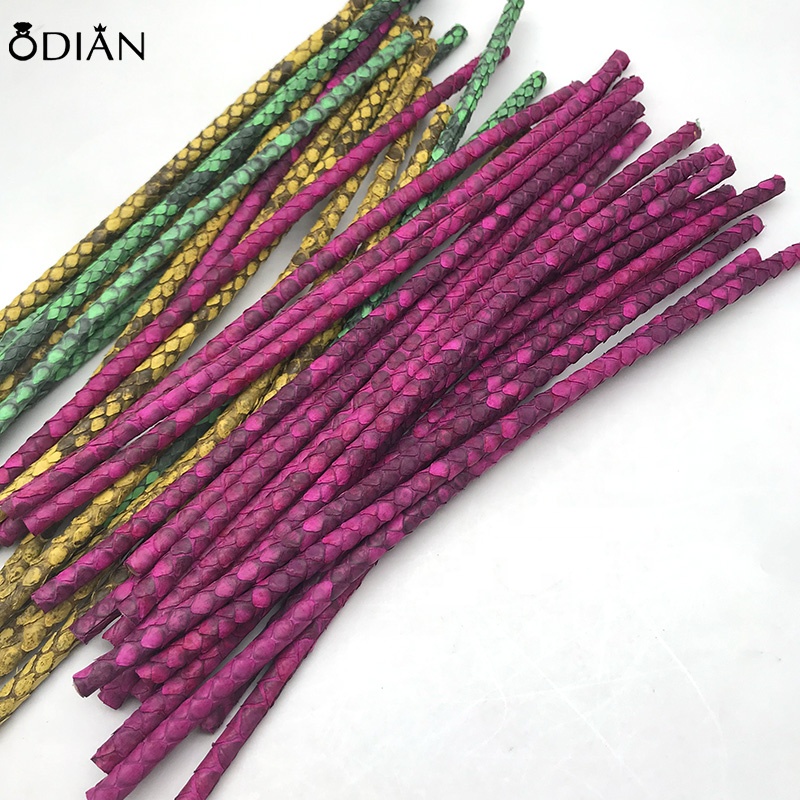 Odian Jewelry 3mm, 4mm, 5mm, 6mm, 8mm Genuine python leather cord matte pink color python round leather cord for wholesale