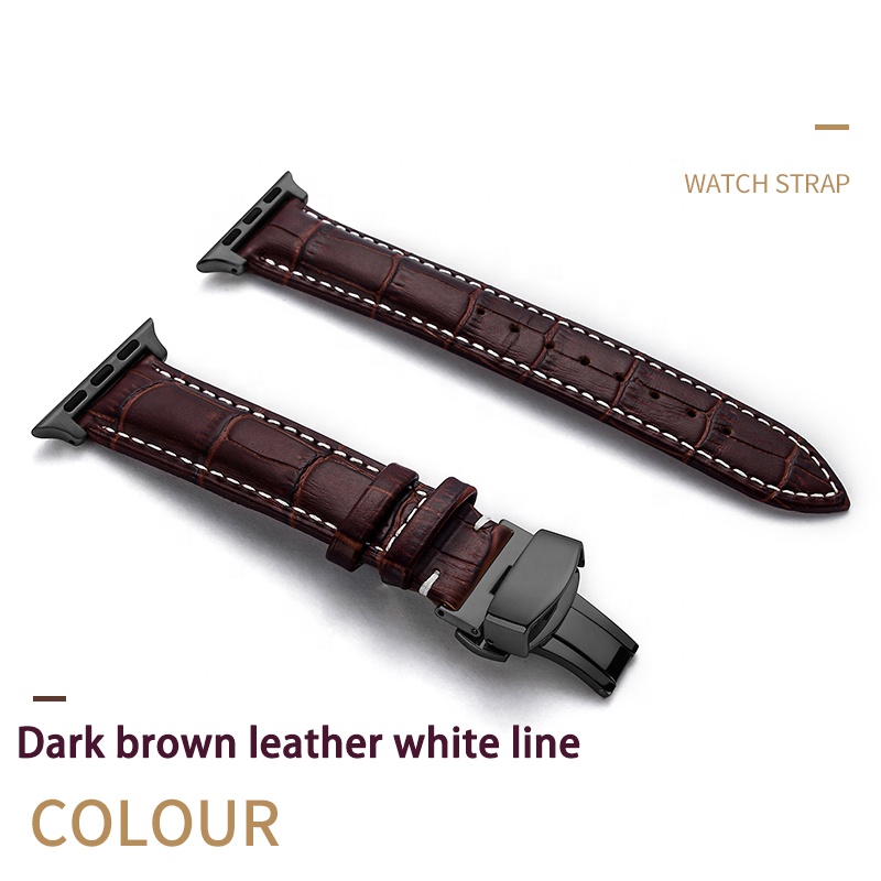 Odian Genuine cow leather emboss crocodile leather texture watch strap band apples adapter and stainless steel butterfly buckle