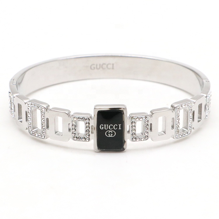 Silver stainless steel set stone bracelet, electroplated color bracelet, customizable LOGO