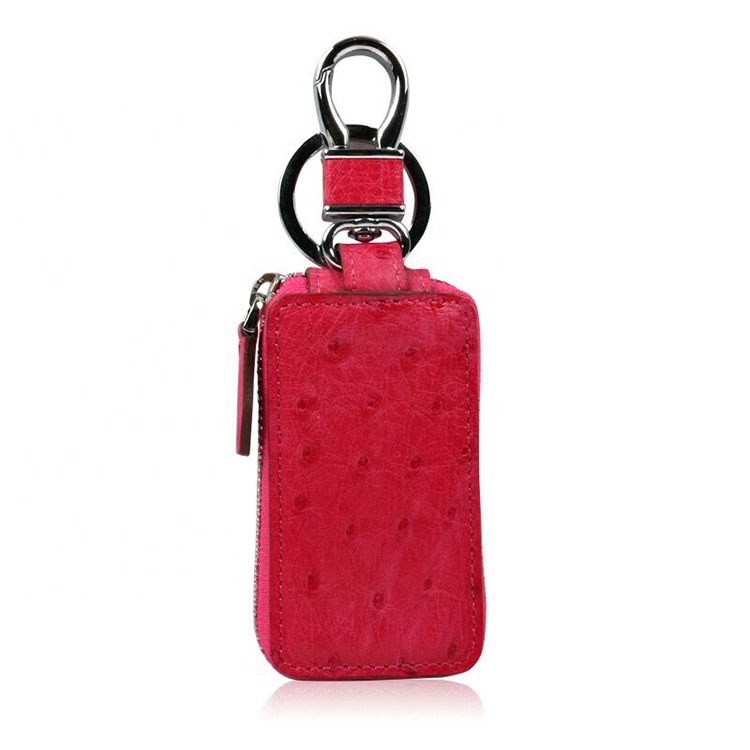Fashion Men Ostrich Texture Keys Pack Genuine Cow Leather Women Zipper Home Keys Holder Wallet