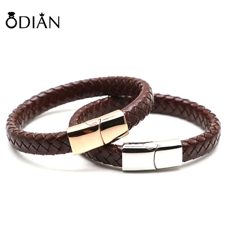 2020 trendy men's stainless steel genuine leather bracelet ,Customize your bracelet to the size you need
