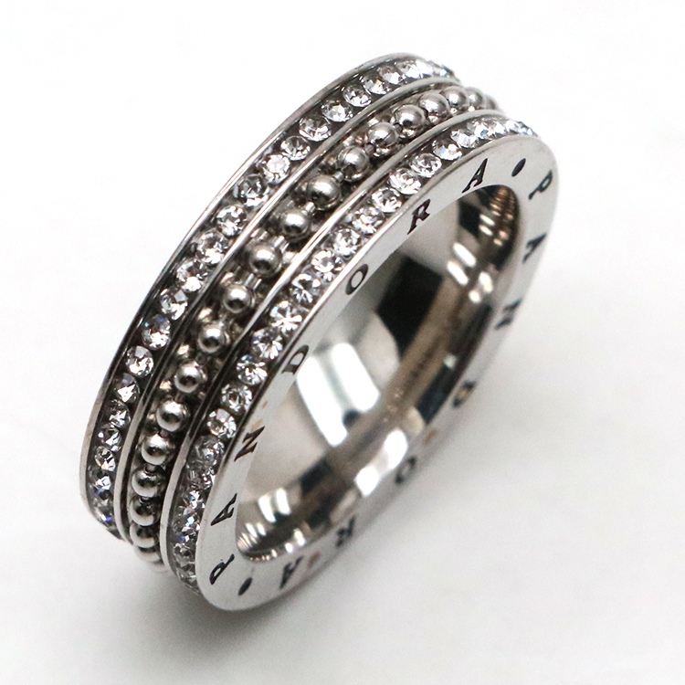 2020 The latest titanium steel Channel Set rhinestone ring unisex, silver, black, gold stainless steel ring