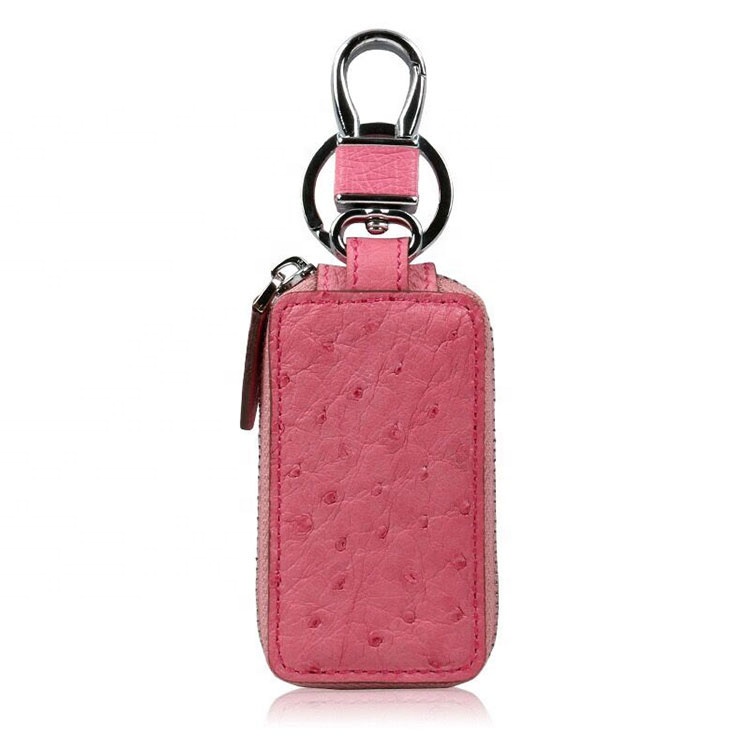 High Quality Genuine Leather ostrich skin Pattern Key Case Zipper 6 Key Rings Smart Control Car Key Bag