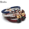 7.5 inches Blue stingray leather cord combine with 18k gold plated stainless steel skull heads bangle skull bracelet