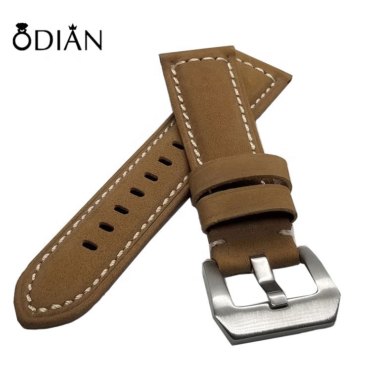 New Style Vintage Leather Watchband, 18mm 20mm 22mm 24mm Frosted Handmade Thick Line Strap Watch Accessories Band