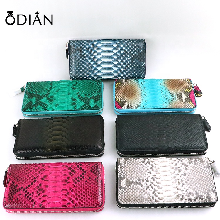 genuine python pattern leather ladies zip wallet fashion women purse credit card bill holder wallet