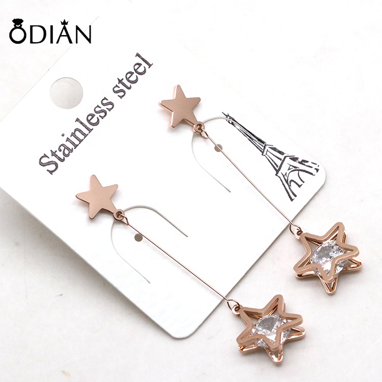 Odian Jewelry Stainless Steel Rose Gold Elegant Chic heart-shaped Dangle Earrings