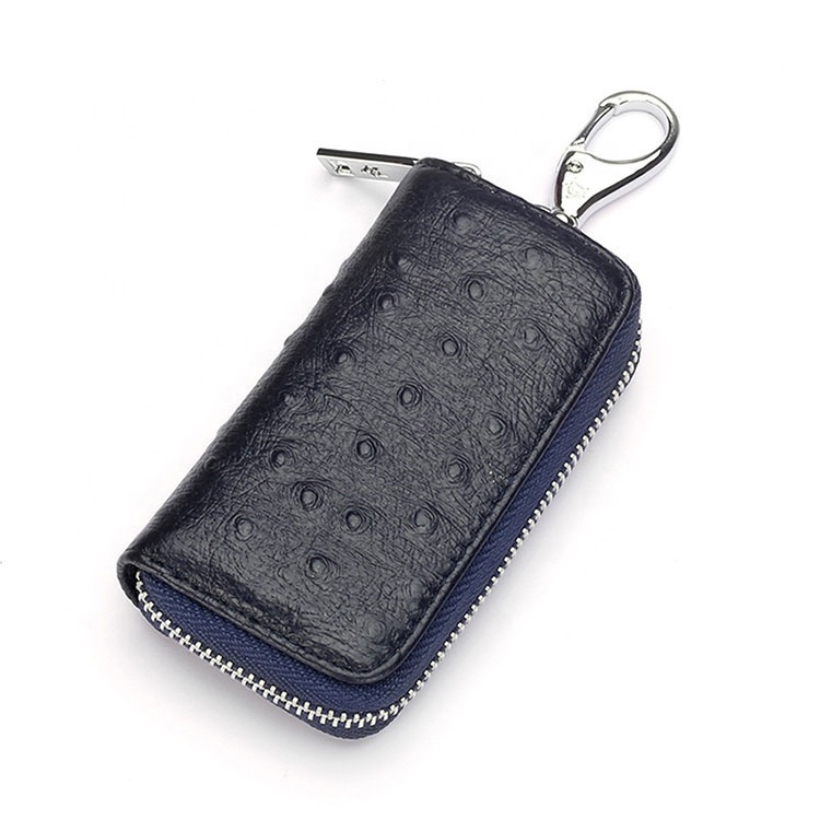 Small and exquisite ostrich leather car key bag, clutch zipper bag, natural ostrich leather wallet