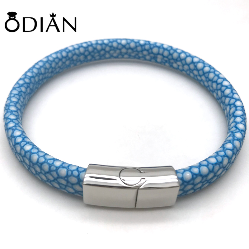 PU leather with stainless steel button bracelet