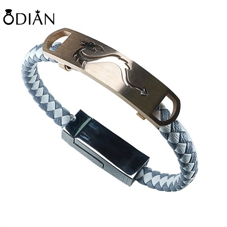 Custom Quality Stainless Steel Clasp Bracelet Wearable Cell Mobile Phone Iphone USB Data Cable Charger Charging Bracelets