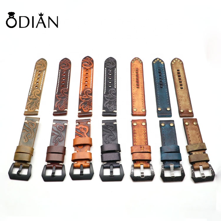 Fashion carved watchband Mens Leather Straps Handmade Watch Band