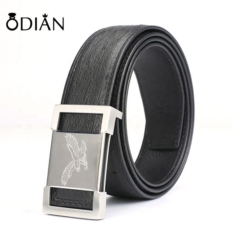 Automatic Alloy Buckle Embossed Pattern Men Ratchet Ostrich Skin Leather Belt