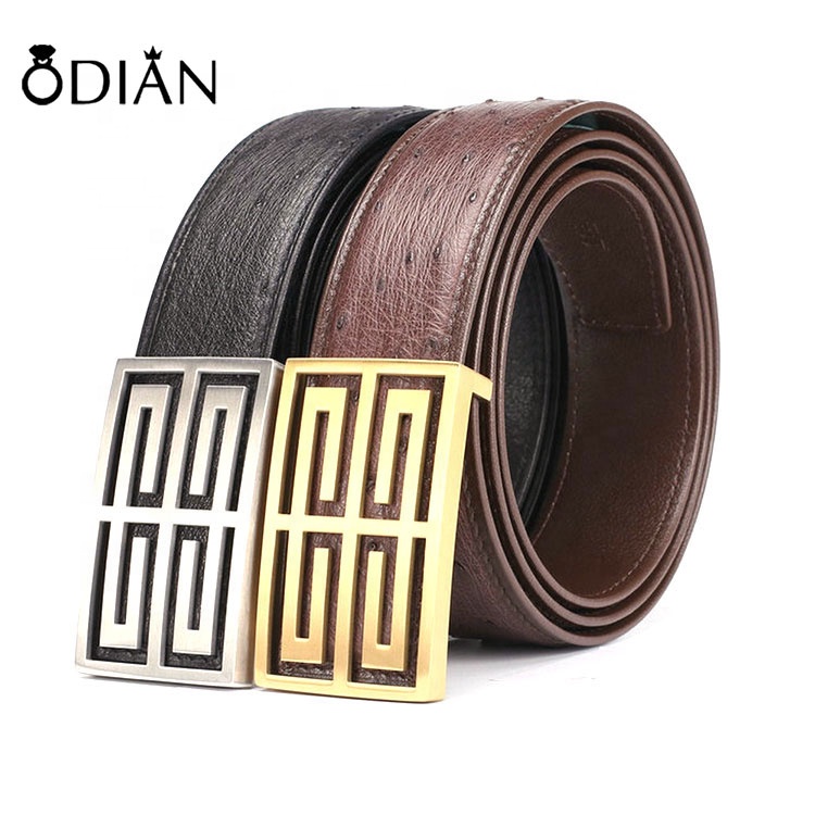 New design top quality genuine ostrich leather belt ,Stainless steel belt buckle, individual LOGO can be customized