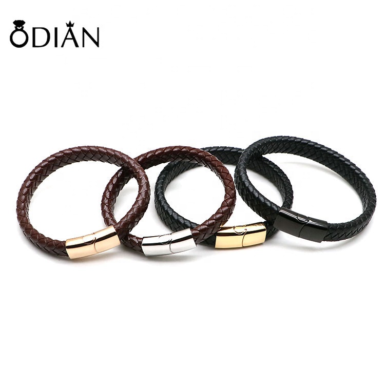 Fashion Magnetic Clasp Mens Leather Bracelet Charms Braided Leather Bracelet,can customize the color