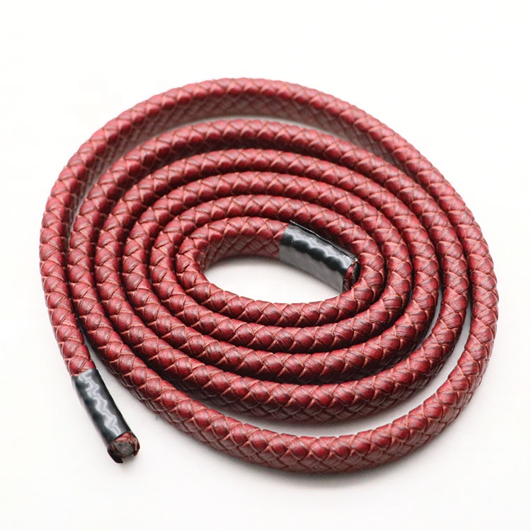 Dark red cowhide woven leather rope, flat rope, bracelet rope