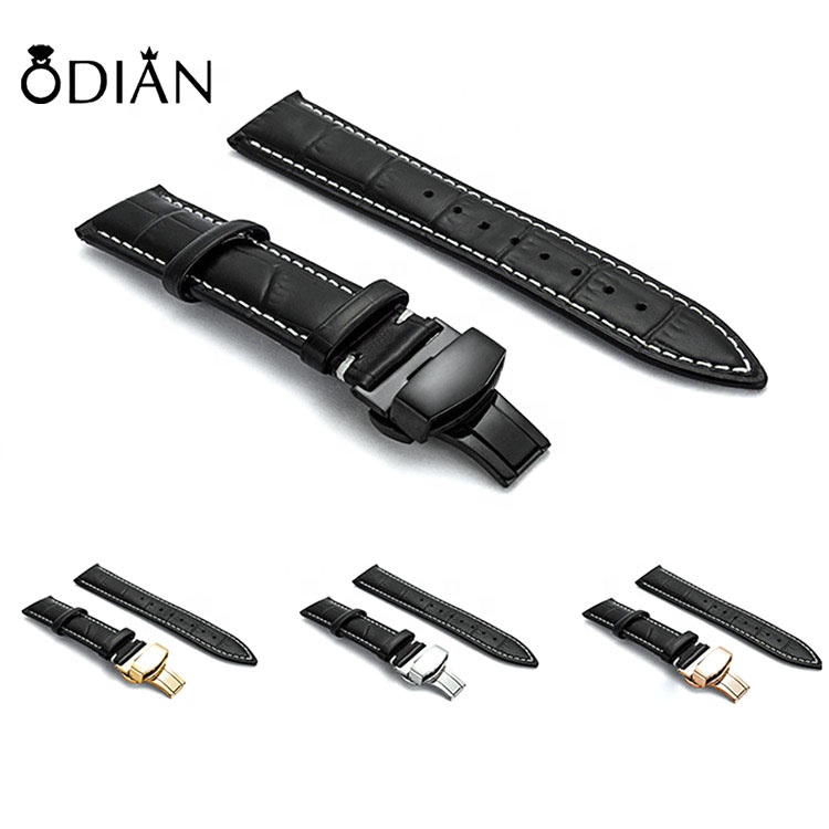 Hot sale 20mm 22mm Butterfly buckle best genuine leather watch straps famous good price watch band