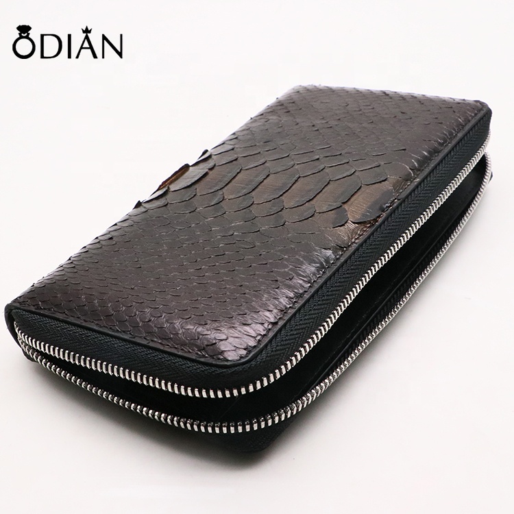 Black Natural Genuine Python Skin Leather Luxury Mens Long Wallet ,Customized private logo