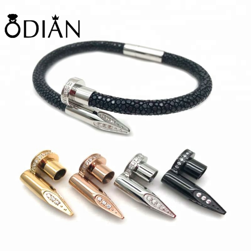 2018 Hot luxury stingray genuine leather bracelet male stainless steel nail bangle handmade leather bracelet for men