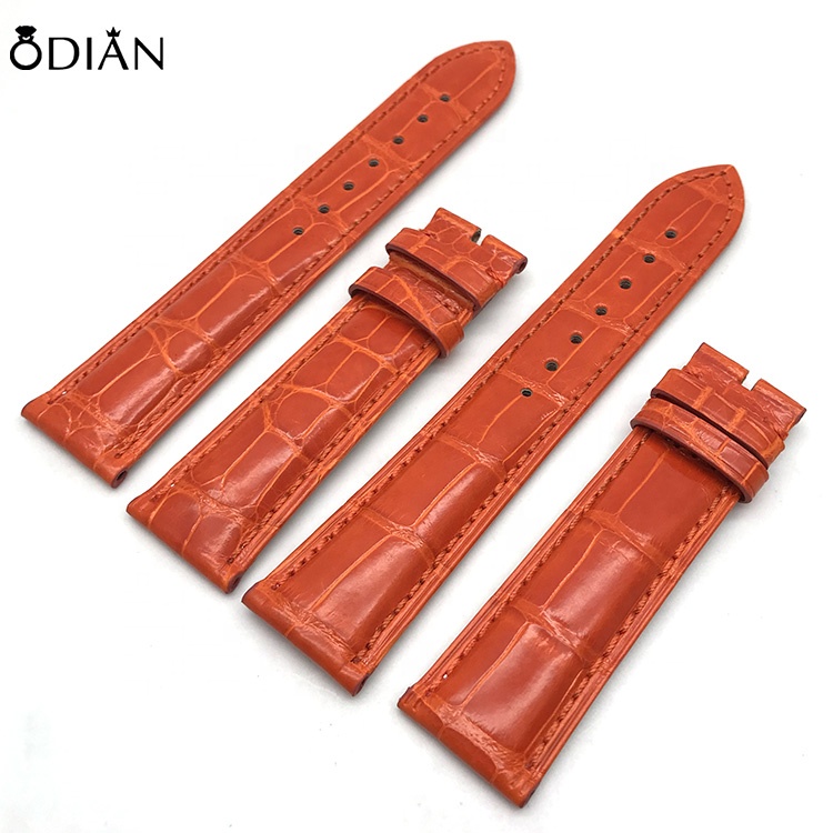 Odian Jewelry Genuine black Alligator America Crocodile leather watch band strap with stainless steel buckle