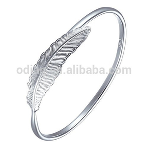Wholesale Rhodium Plated 925 Sterling Silver Feather Cuff Adjustable Bracelet