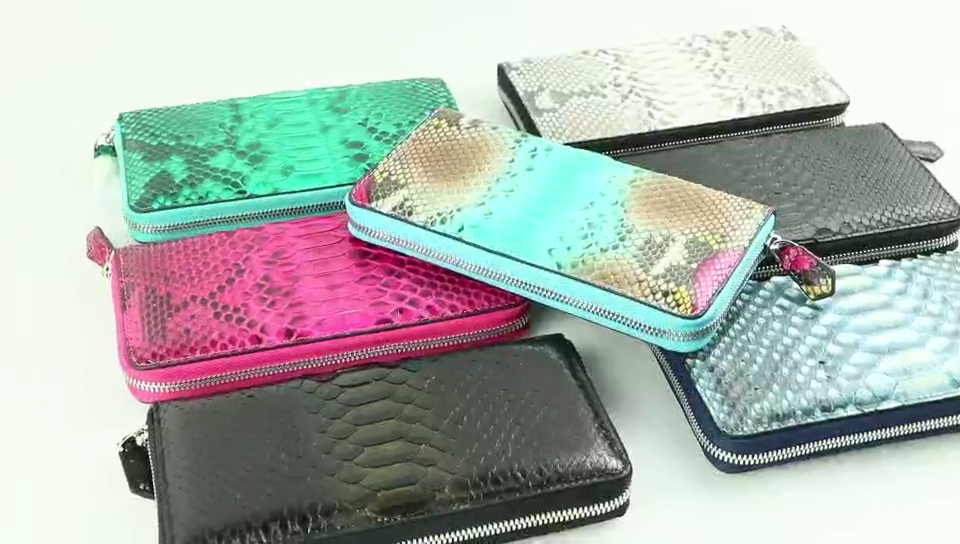 Genuine Python Skin Zipper Closure Clutch Purse Exotic Snake Leather Female Male Card Holders Long women Wallet