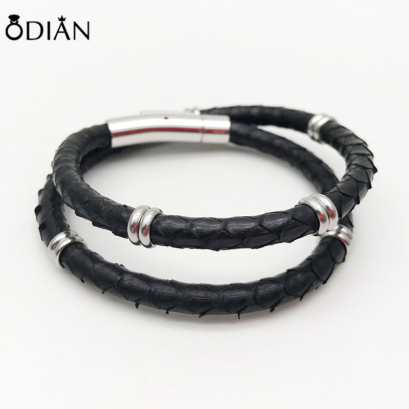 new design Genuine python leather bracelet double python two strap leather bracelet