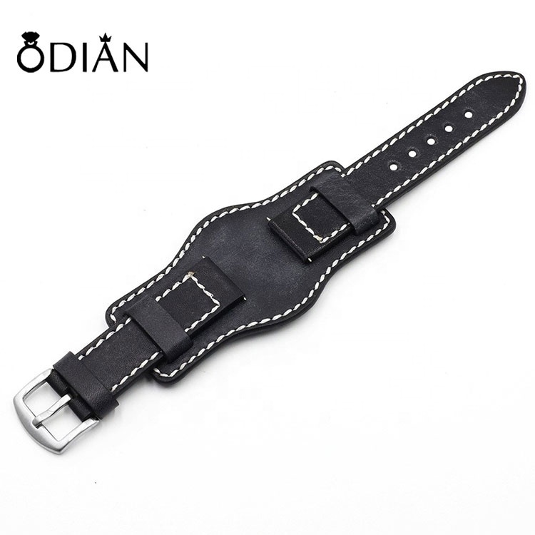 Pure handmade retro double-sided cowhide leather watch straps for gentleman watch band