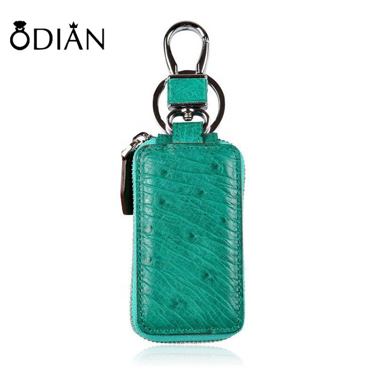 Fashion Men Ostrich Texture Keys Pack Genuine Cow Leather Women Zipper Home Keys Holder Wallet