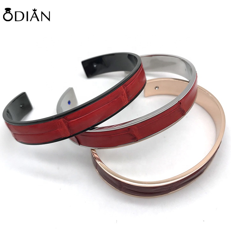 Odian jewelry personalized crocodile leather inlaid stainless steel