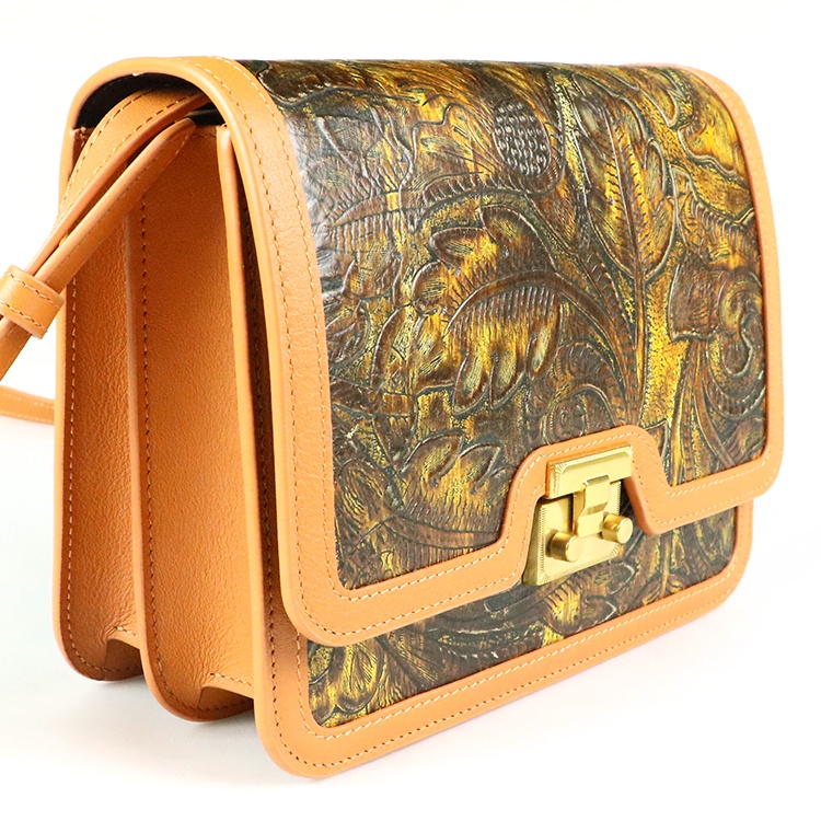2020 high quality women genuine leather handbags cowhide embossed floral leather shoulder bag