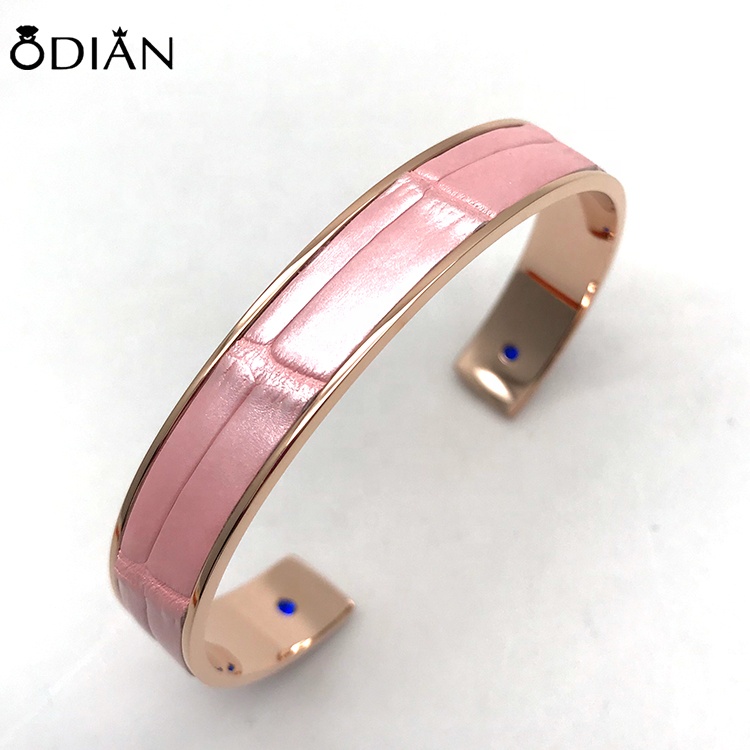 Hot!Hot!Hot! high quality New design stainless steel inlaid crocodile leather bracelet for girls
