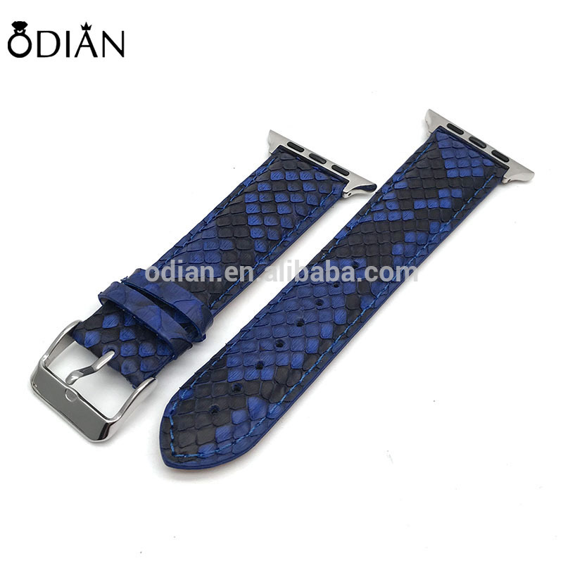 Handmade 100% genuine blue python and stingray skin Leather watch Strap Band for apple watch band 38mm 42mm