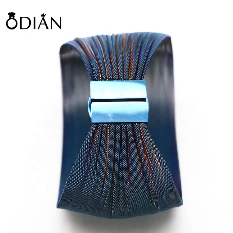 Odian Fashion Stainless Steel Woven Wire Mesh Wide Cuff Bracelet