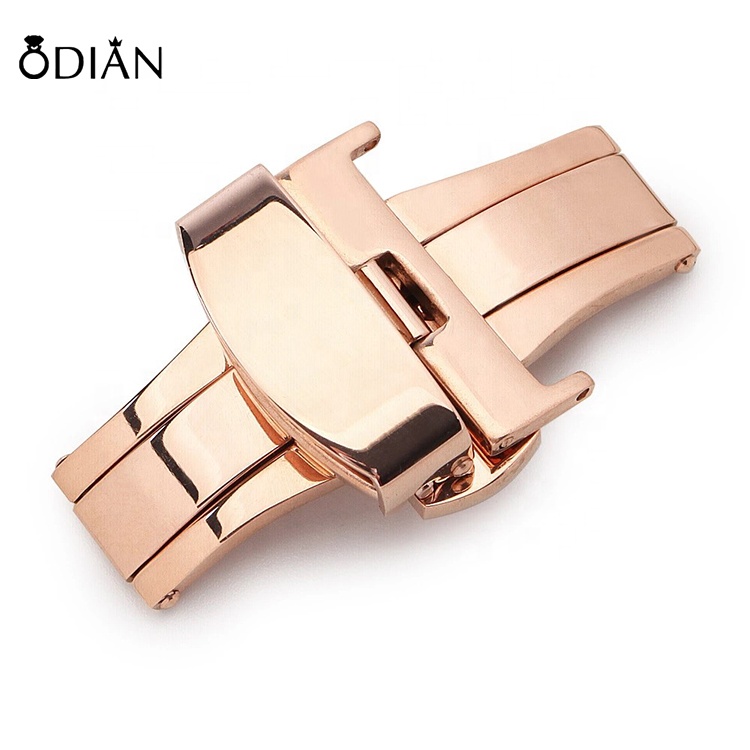Genuine Leather Watch Band 18mm 20mm 22mm Brushed Deployment Butterfly Watch Buckle Watch Clasp