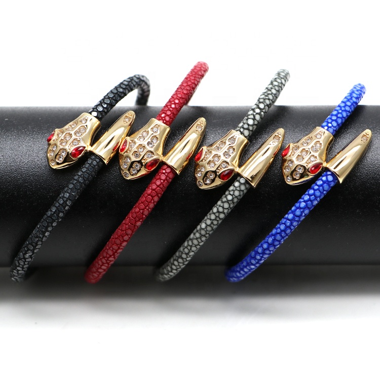 Odian Jewelry Bracelets, Bangles Jewelry Type and Anniversary Occasion stingray and python snake head leather bracelet for men