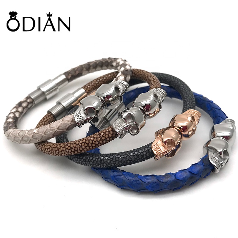 Odian Jewelry hot selling wholesale Fashion Men Jewelry Skull multi color skull bead bracelet