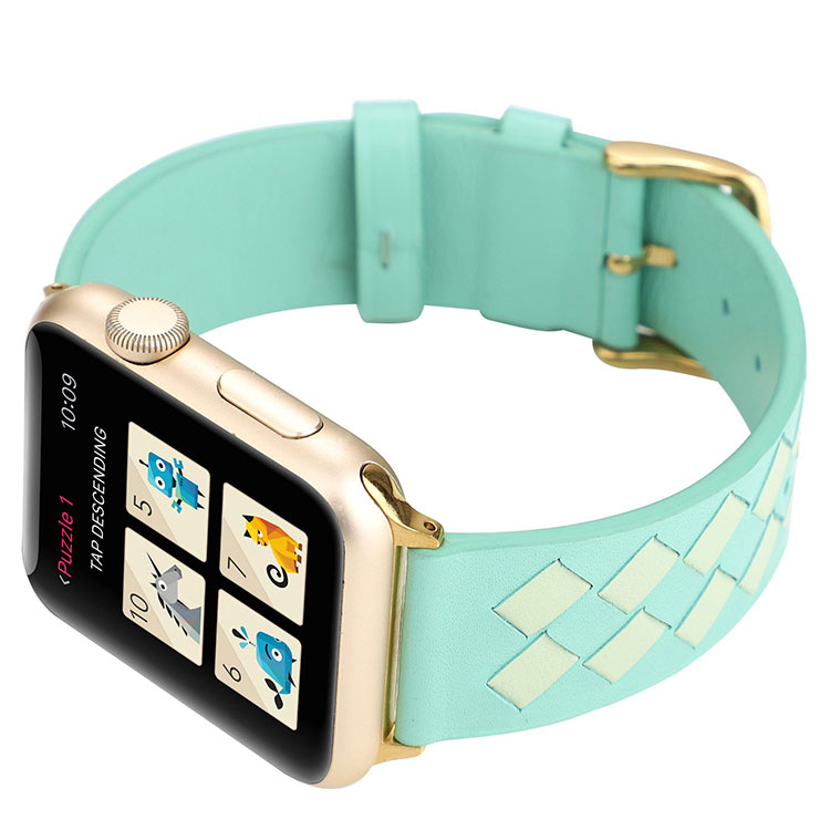 Embossed Weaving Pattern Genuine Leather Bands For Apple Watch Stainless steel buckle for quick release of strap