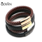 Personalized Simple Black Braided Stainless Steel Men Leather Bracelet Wholesale