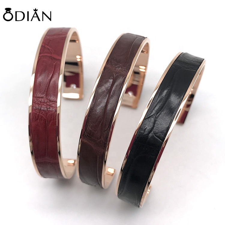 Odian jewelry personalized crocodile leather inlaid stainless steel