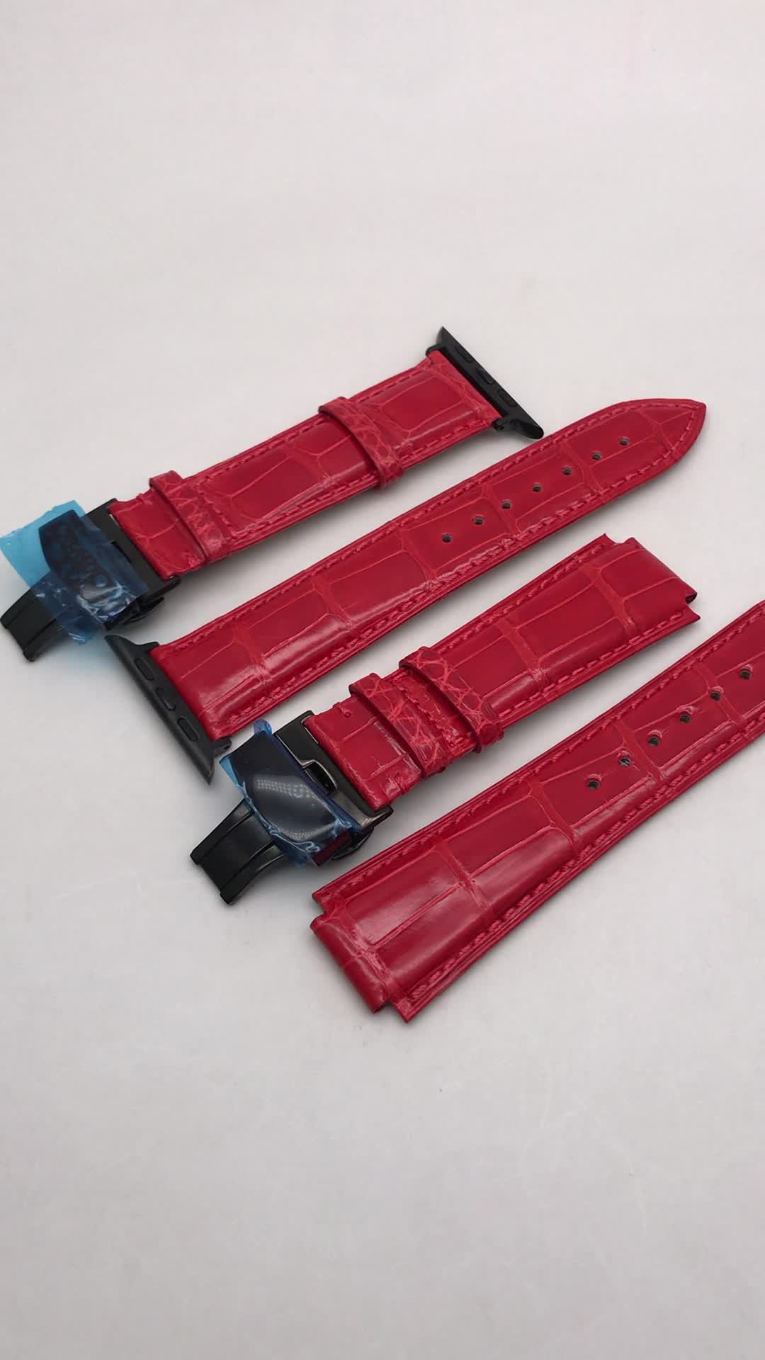 Odian Jewelry luxury Genuine Glossy Red Alligator Crocodile leather apples watch strap and customized leather watch strap