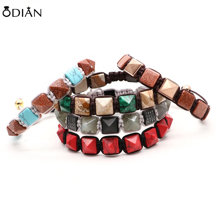 Odian Jewelry luxury natural flat tiger eyes stone men bracelet with stainless steel beads jewelry trendy christmas gift