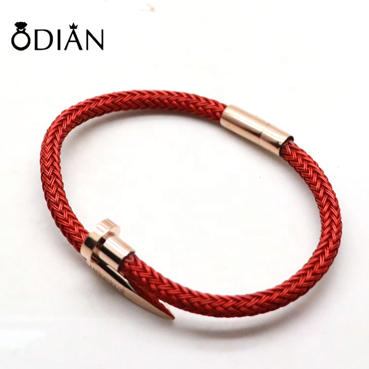 Wholesale magnetic clasp Stainless steel braided rope wrap nail bracelet stainless steel men jewelry bangle