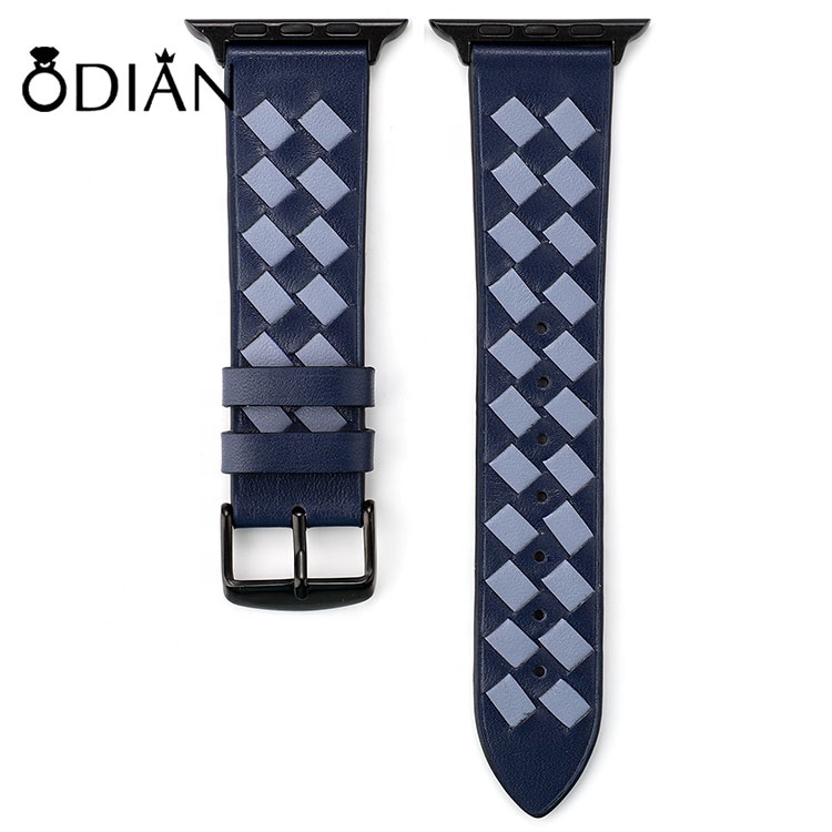 Custom high-end fashion fine leather handmade leather woven strap Mixed color interlace watchband