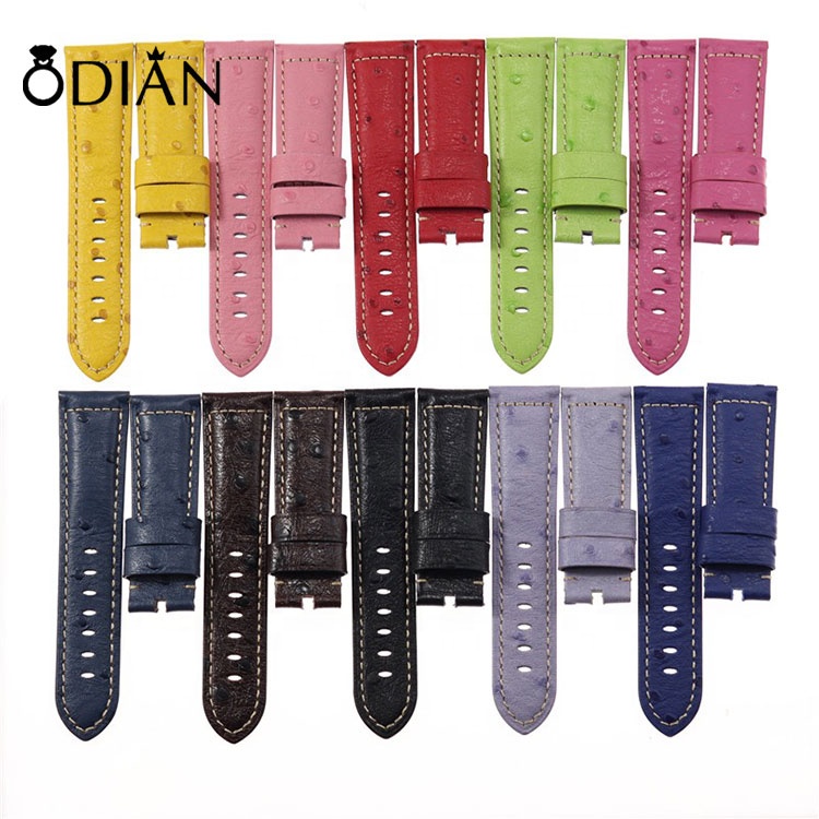 Luxury high end ostrich pattern blue black leather watch band full grain leather watch strap