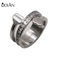 Odian Jewelry 8mm Silver Double Crystal Diamond Plated Mens Titanium Steel Engagement Rings Classic Inlay Diamond Rings