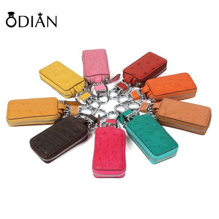 Luxury colorful ostrich leather bag, zipper key bag, beautiful to look at portable bag