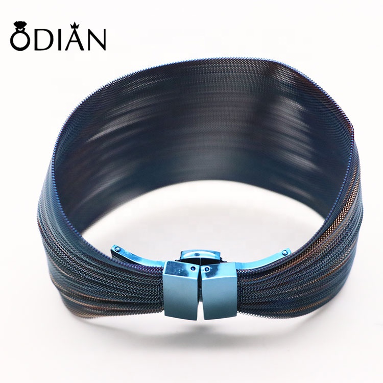 Stainless steel black color mesh open cuff bangle bracelet,Customize private micro label