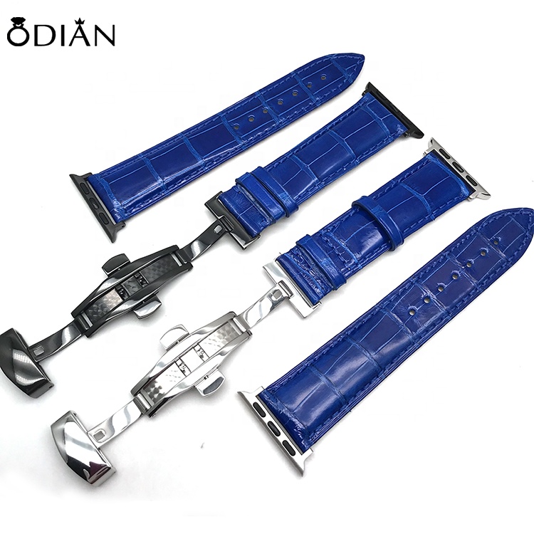 Odian Jewelry luxury Genuine Glossy Red Alligator Crocodile leather apples watch strap and customized leather watch strap