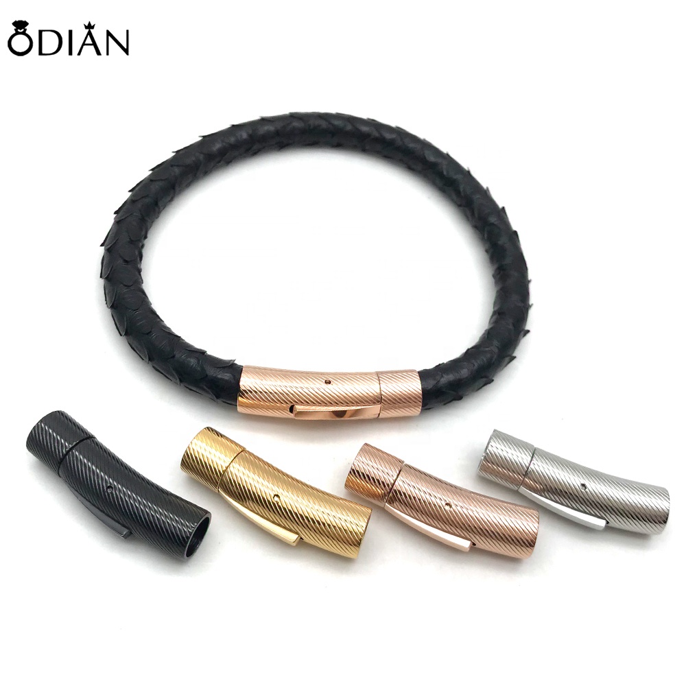 Odian Jewelry Fashion silver stainless steel infinity black python leather bracelet