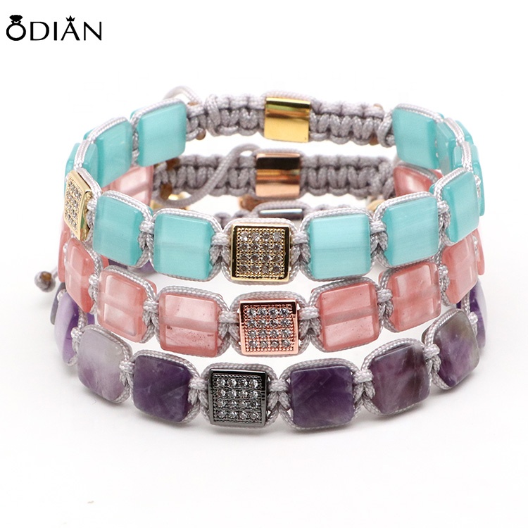 Odian Jewelry luxury natural flat tiger eyes stone men bracelet with stainless steel beads jewelry trendy christmas gift